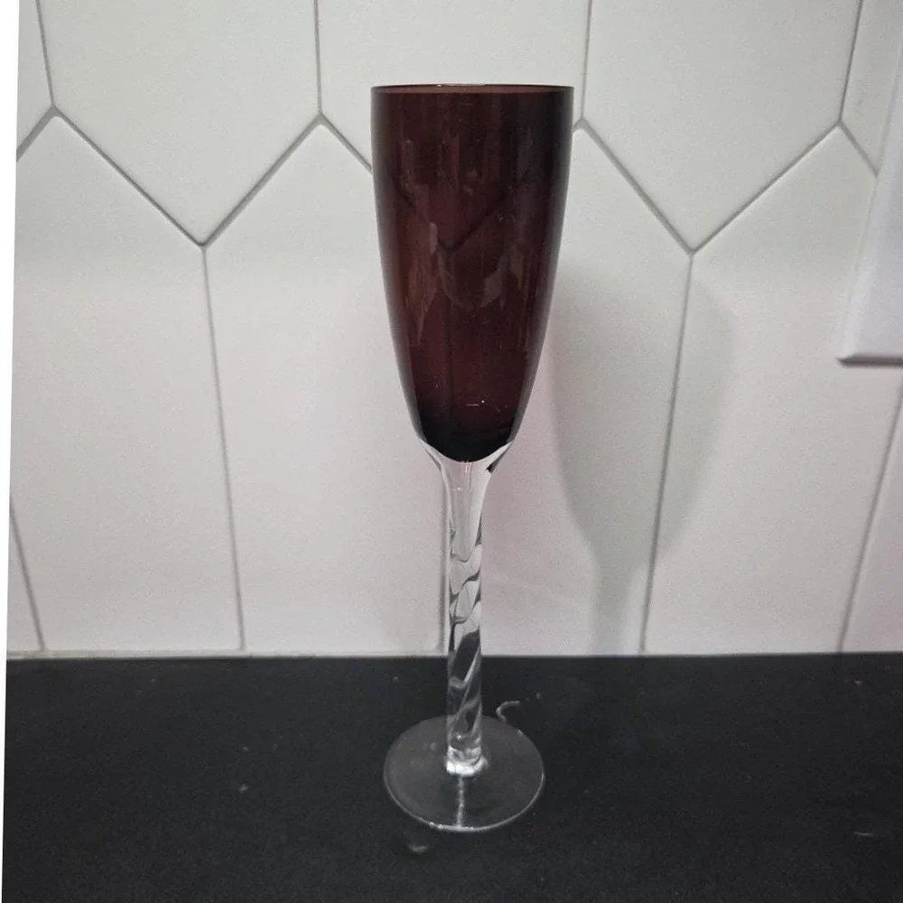Pier 1 Imports Amethyst‎ Purple Champagne Flute, Vintage Twisted Stem Stemware